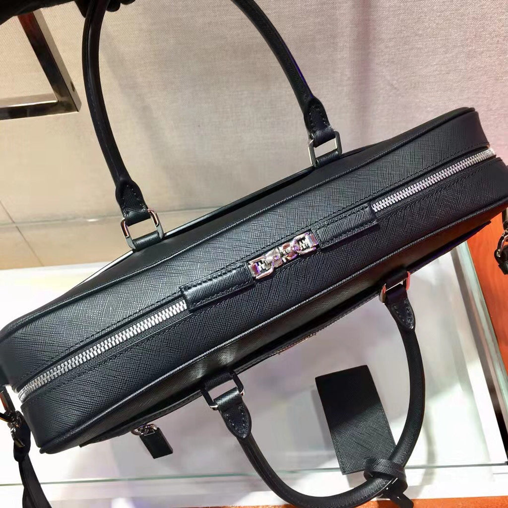 PRADA 38 BRIEFCASE IN BLACK SAFFIANO LEATHER