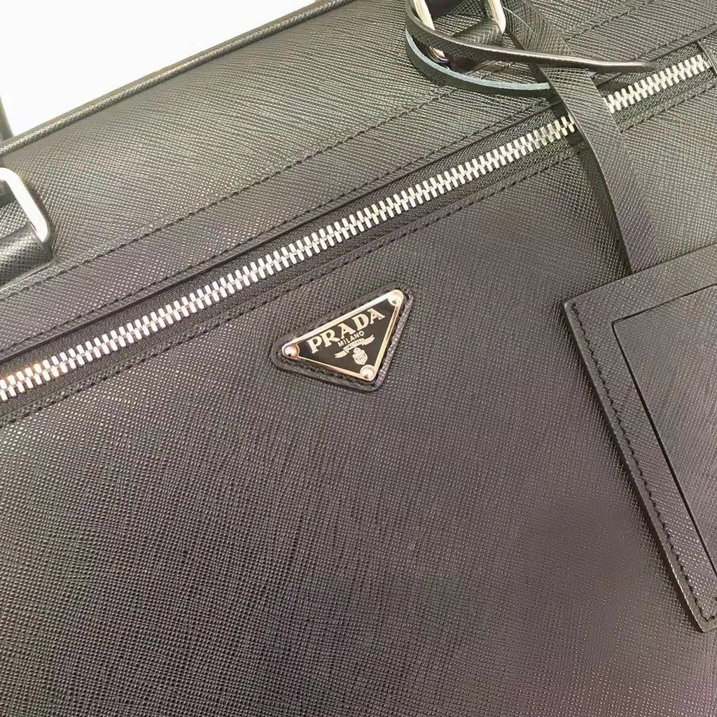 PRADA 38 BRIEFCASE IN BLACK SAFFIANO LEATHER