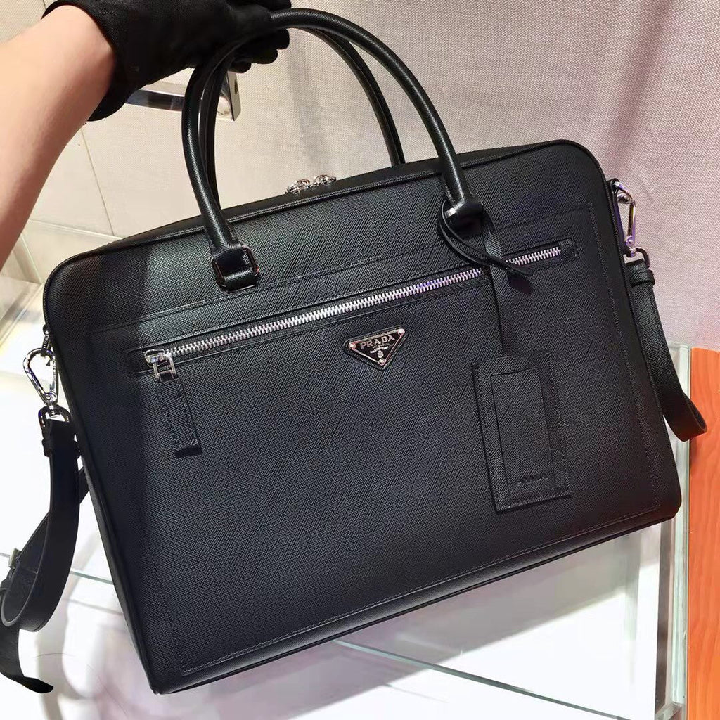 PRADA 38 BRIEFCASE IN BLACK SAFFIANO LEATHER