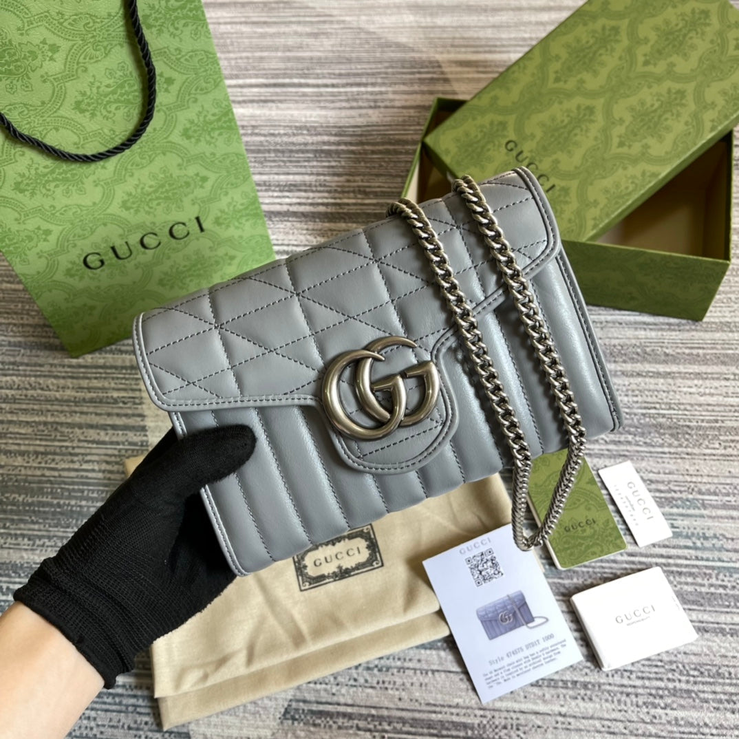 GUCCI MARMONT MINI 20 SHOULDER BAG IN GREY CALFSKIN