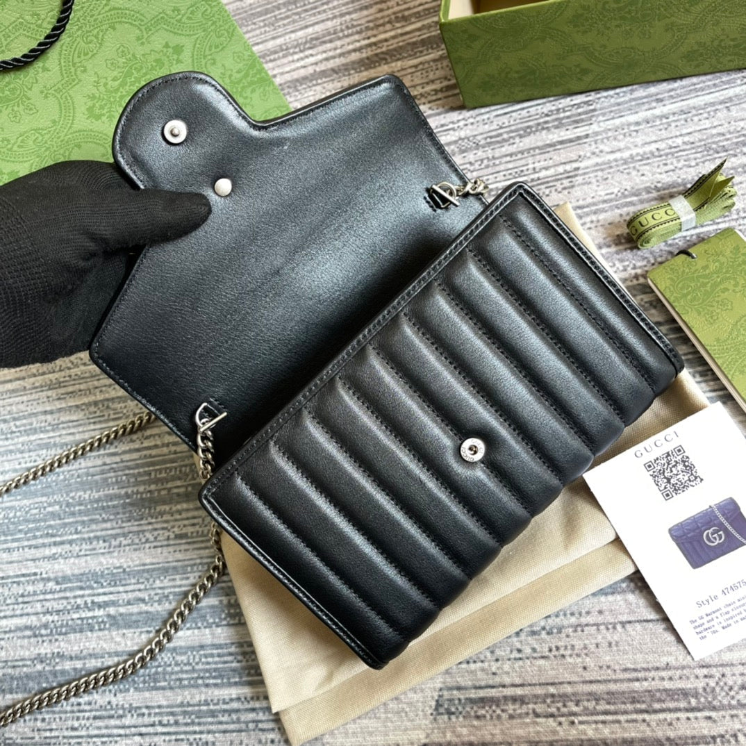 GUCCI MARMONT MINI 20 SHOULDER BAG IN BLACK CALFSKIN