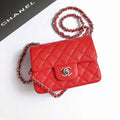 CHANEL MINI SQUARE FLAP BAG 17CM RED CAVIAR SILVER HARDWARE