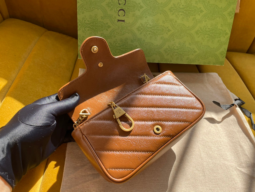 GUCCI MARMONT MINI 16 BAG IN CINNAMON BROWN CALFSKIN
