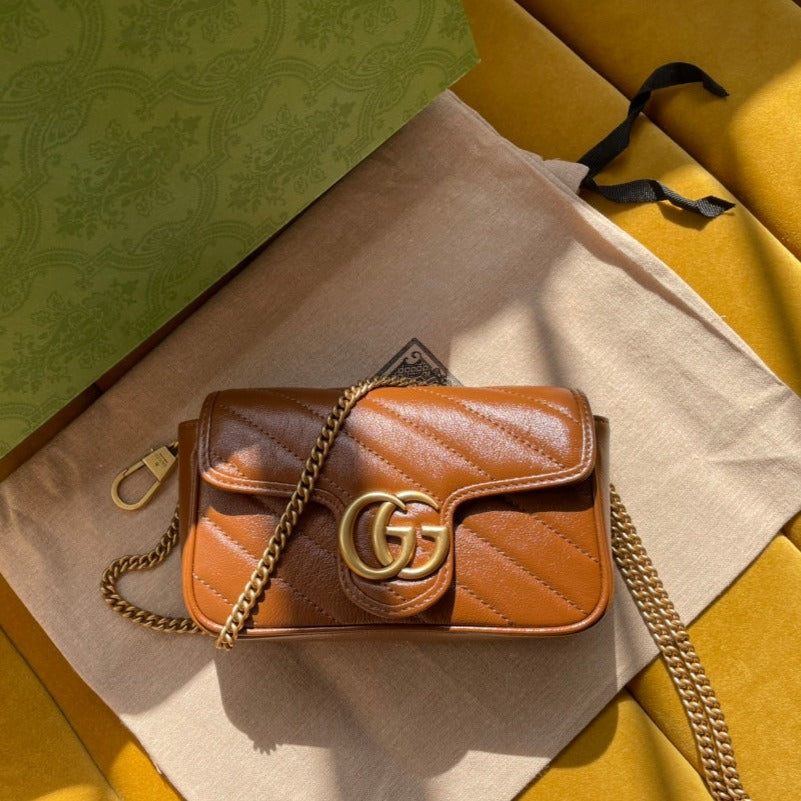 GUCCI MARMONT MINI 16 BAG IN CINNAMON BROWN CALFSKIN