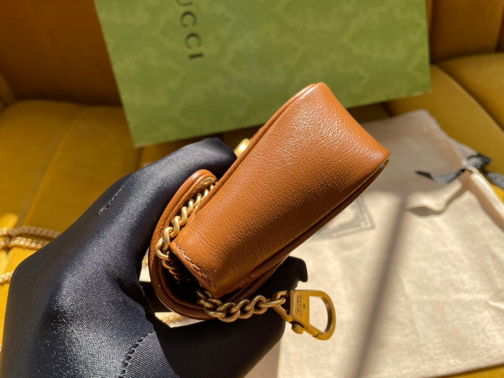 GUCCI MARMONT MINI 16 BAG IN CINNAMON BROWN CALFSKIN