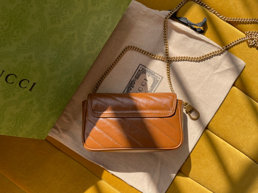 GUCCI MARMONT MINI 16 BAG IN CINNAMON BROWN CALFSKIN