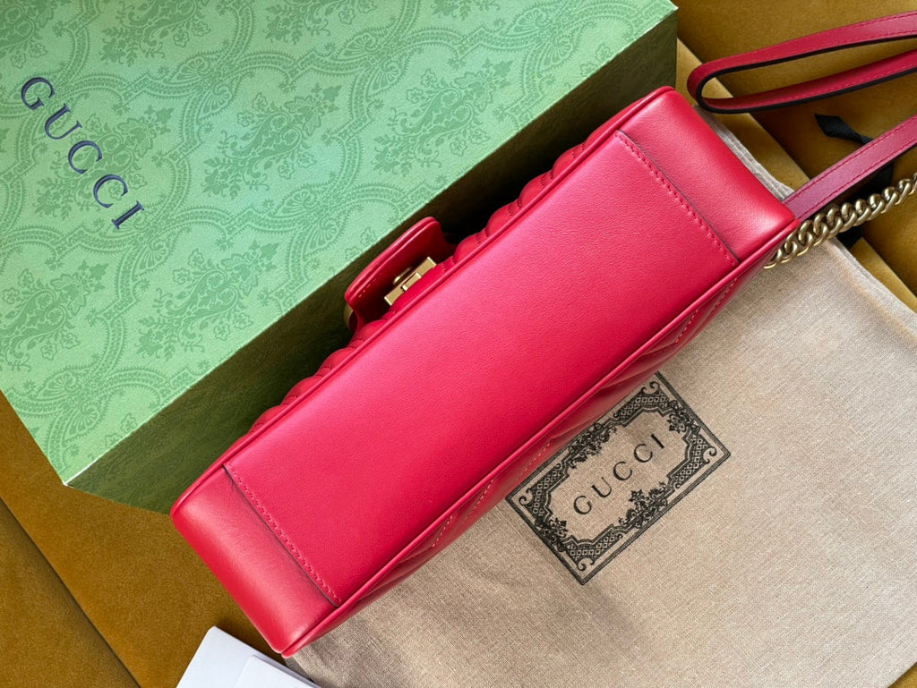 GUCCI MARMONT MATELASSÉ LARGE 26 BAG RED PINK CALFSKIN