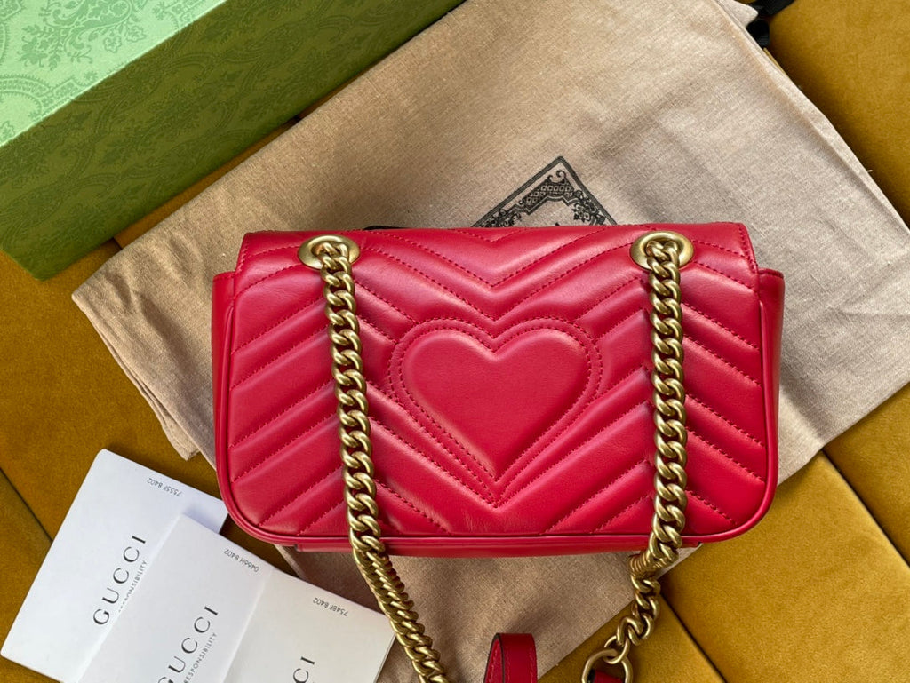 GUCCI MARMONT MATELASSÉ SMALL 22 BAG RED PINK CALFSKIN
