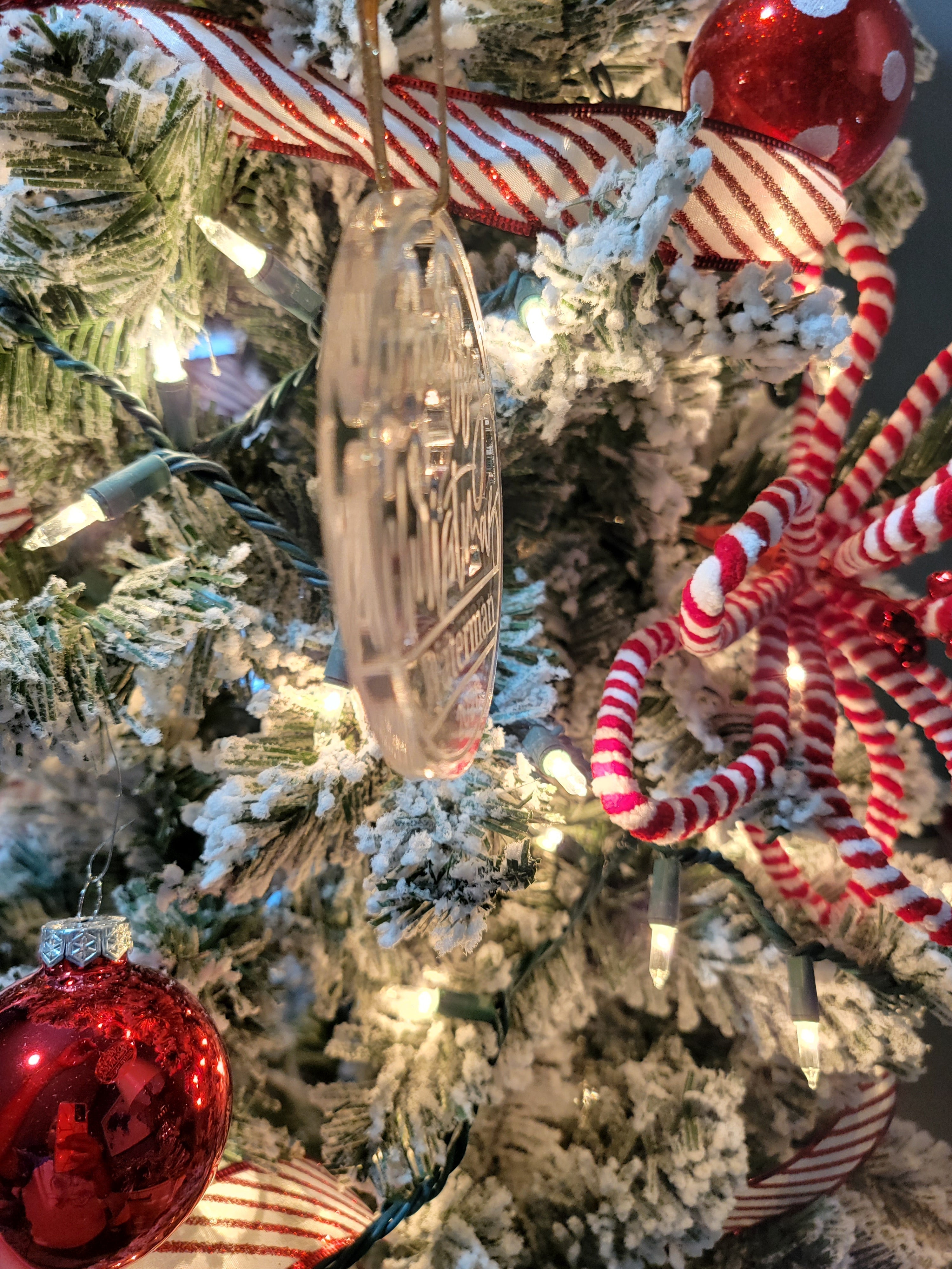 Round Clear Acrylic Merry Christmas family name and date Ornament