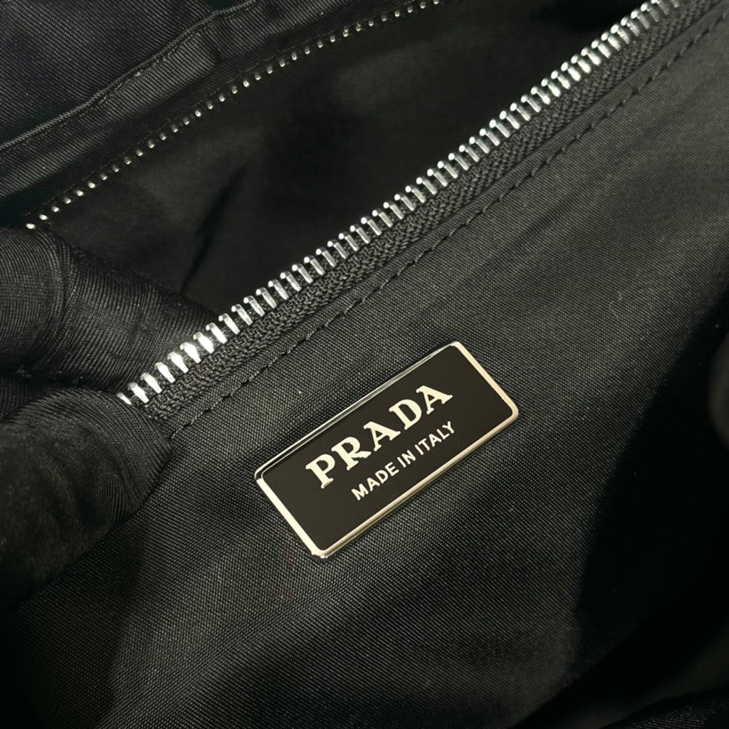 PRADA TRIANGLE PATTERN TOTE BAG 33 IN BLACK QUILTED RE-NYLON