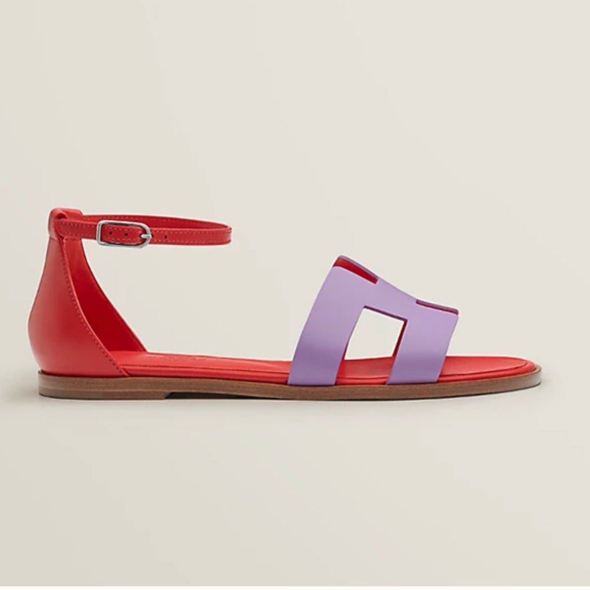 HERMES SANTORINI SANDAL CRIMSON MIX LAVENDER CALFSKIN