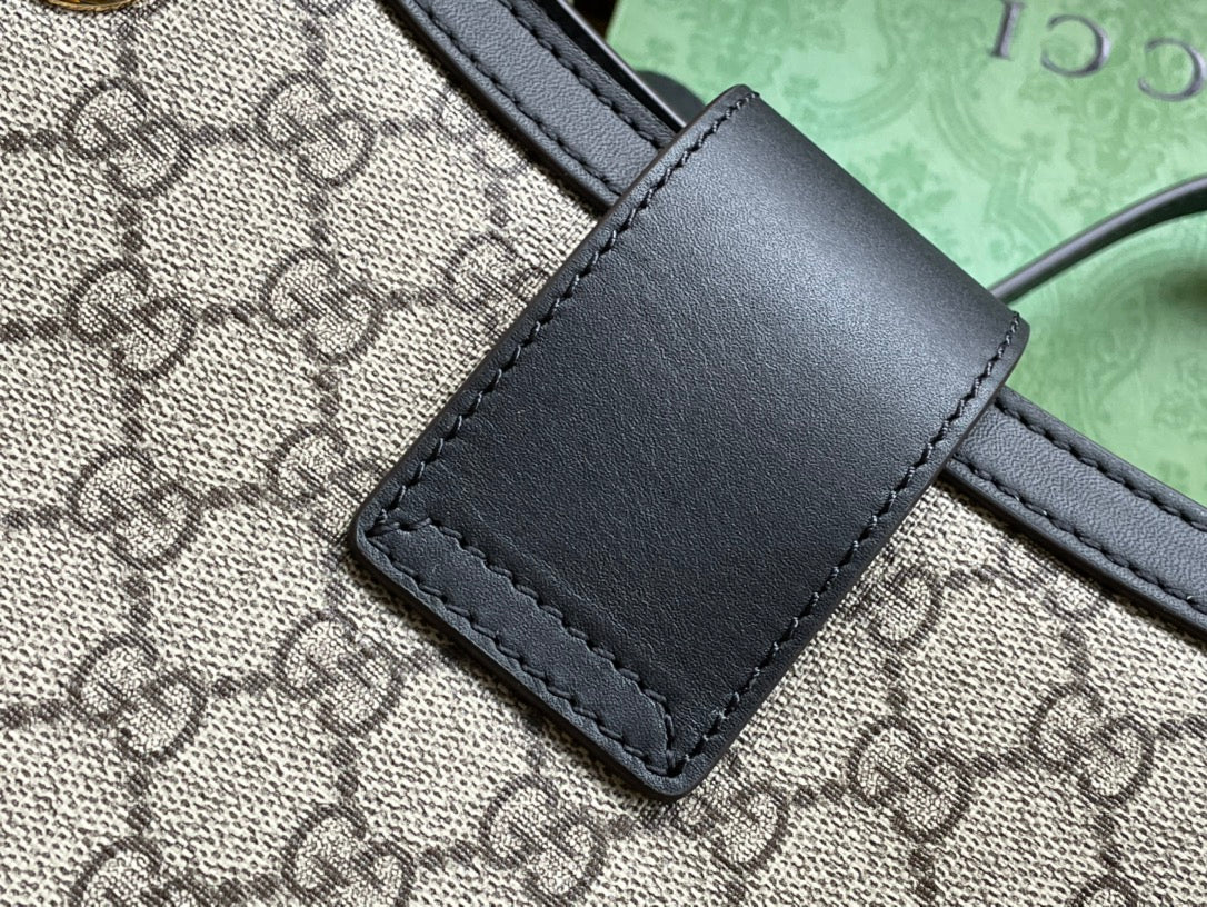 GUCCI PADLOCK LARGE 35 SHOULDER BAG BEIGE CANVAS AND BLACK CALFSKIN