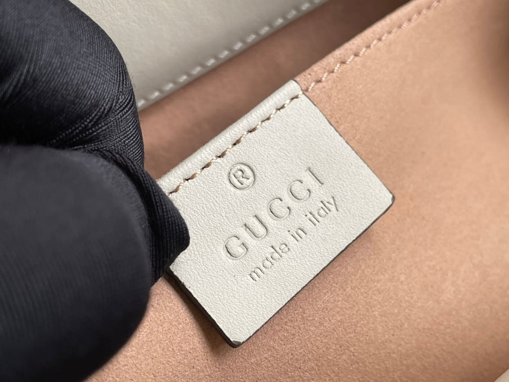 GUCCI PADLOCK MEDIUM 26 SHOULDER BAG BEIGE CANVAS AND WHITE CALFSKIN