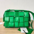 BOTTEGA VENETA SMALL CASSETTE 23 IN GREEN FRINGED CALFSKIN