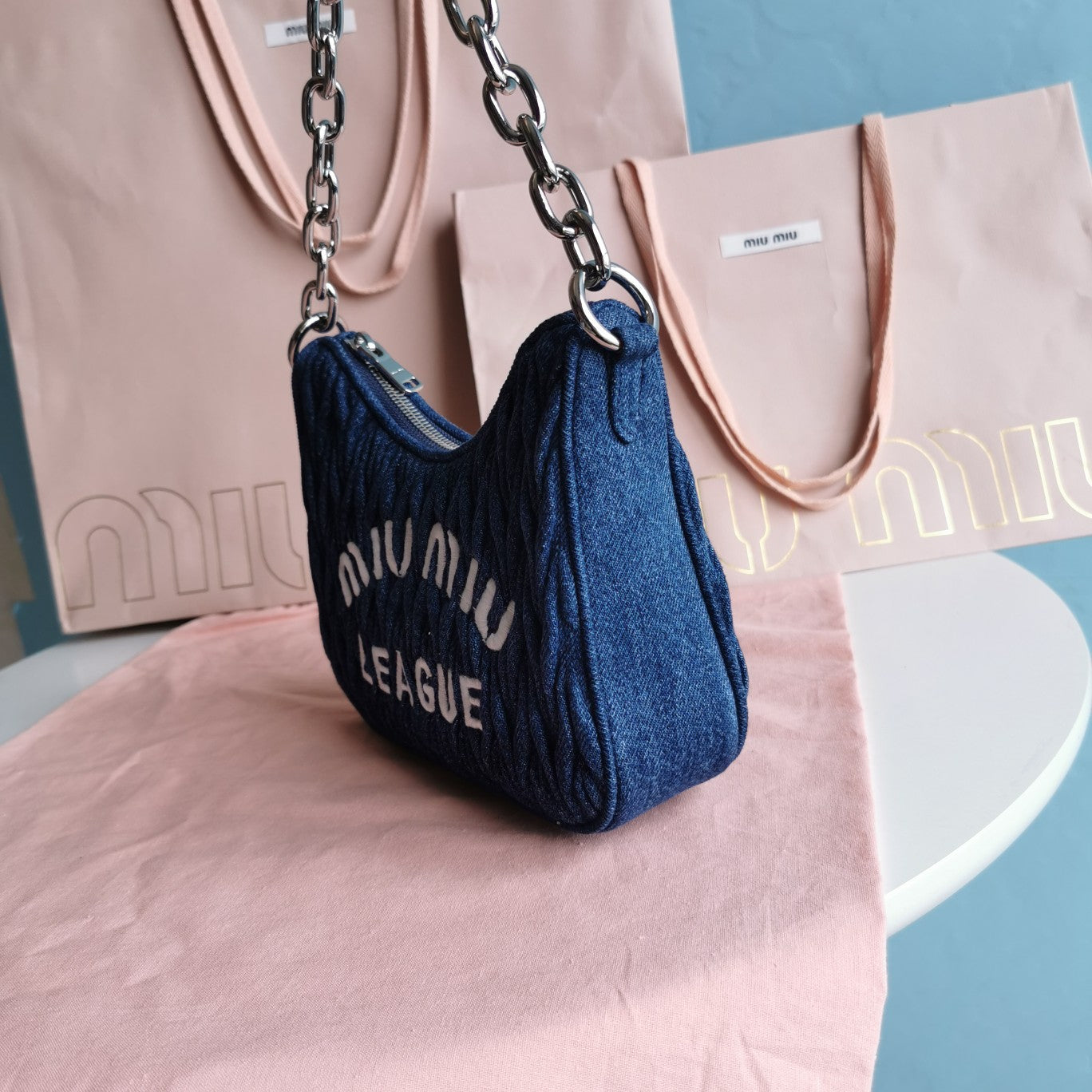 MATELASSé 21 BAG IN NAVY BLUE DENIM