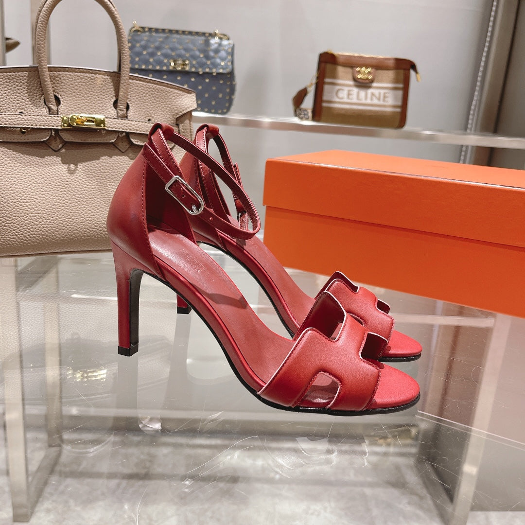 HERMES PREMIERE 105 SANDAL IN CHERRY RED CALFSKIN