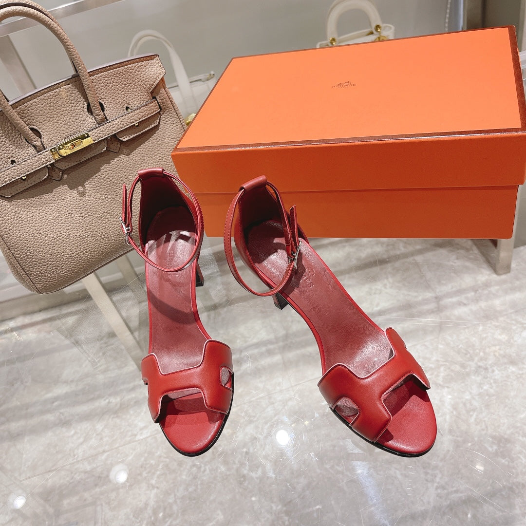 HERMES PREMIERE 105 SANDAL IN CHERRY RED CALFSKIN
