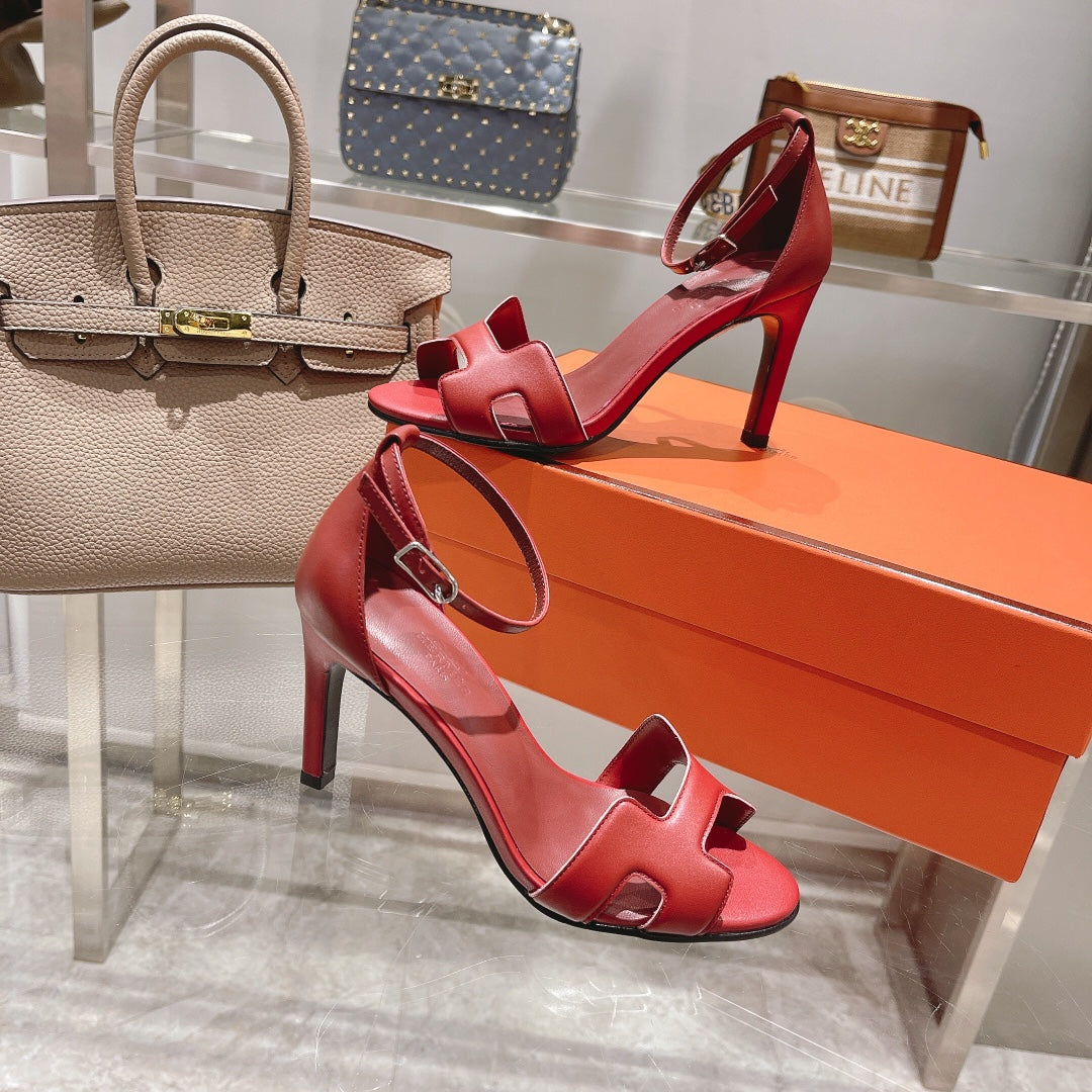 HERMES PREMIERE 105 SANDAL IN CHERRY RED CALFSKIN