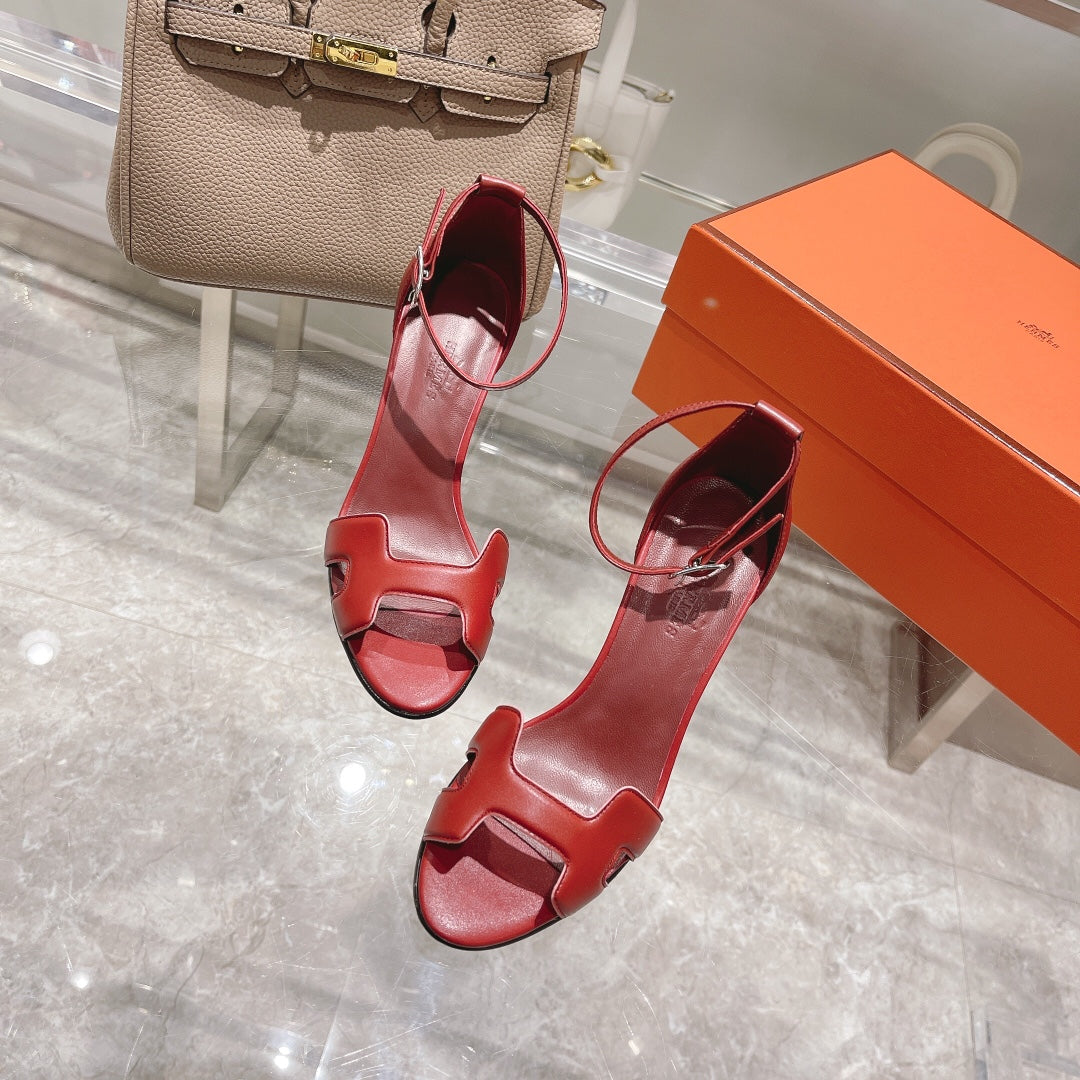 HERMES PREMIERE 105 SANDAL IN CHERRY RED CALFSKIN