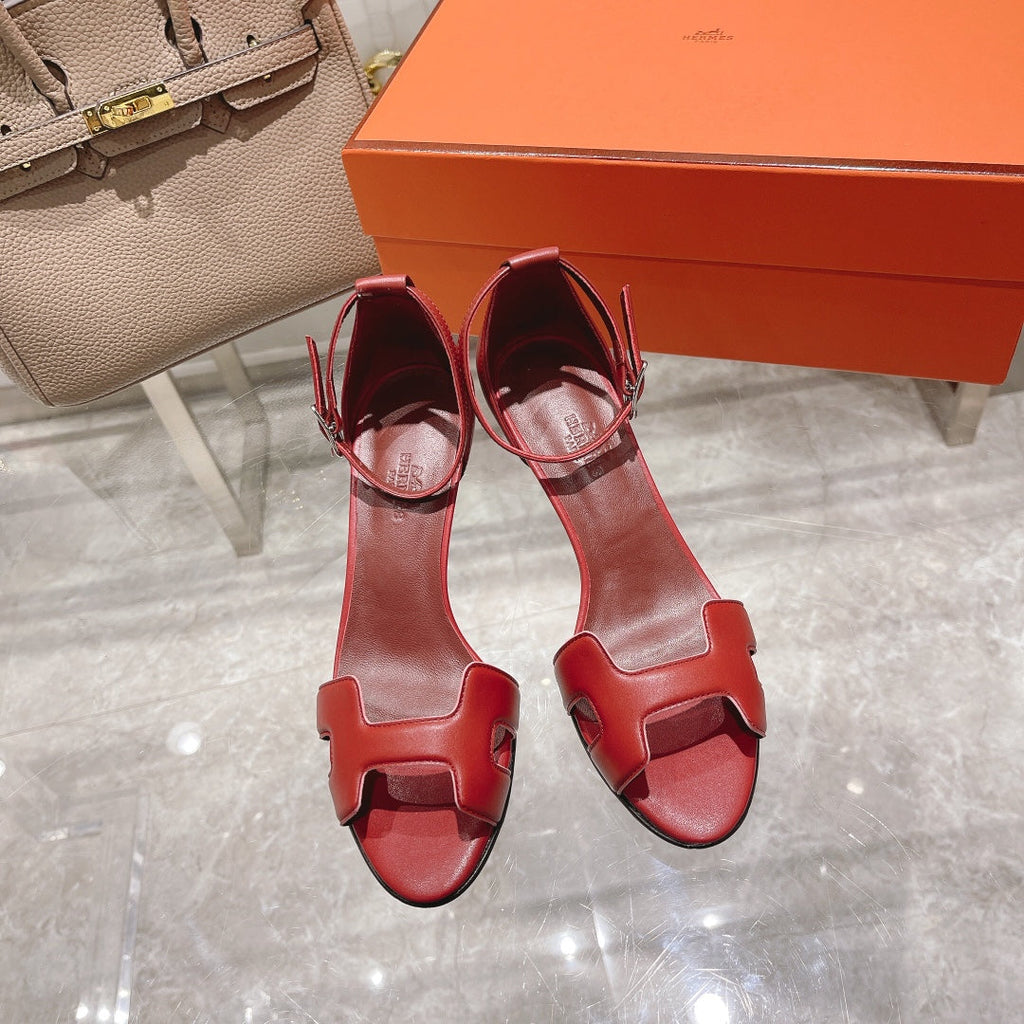 HERMES PREMIERE 70 SANDAL IN CHERRY RED CALFSKIN