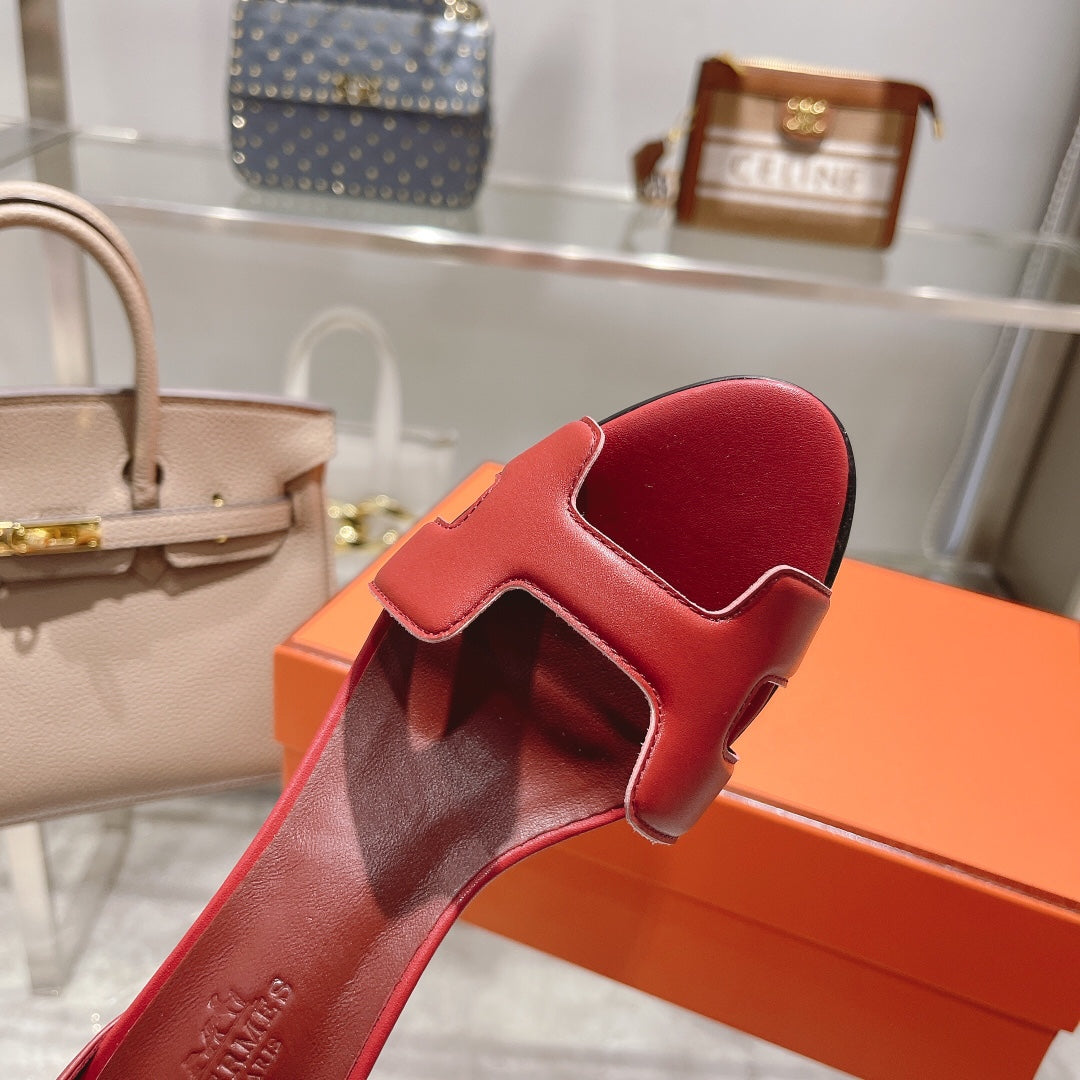 HERMES PREMIERE 70 SANDAL IN CHERRY RED CALFSKIN