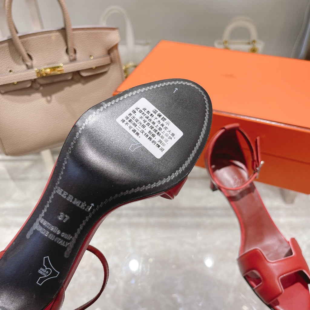 HERMES PREMIERE 70 SANDAL IN CHERRY RED CALFSKIN