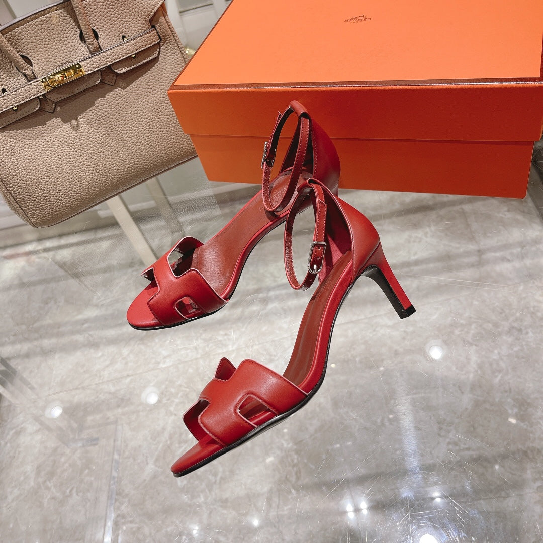 HERMES PREMIERE 70 SANDAL IN CHERRY RED CALFSKIN