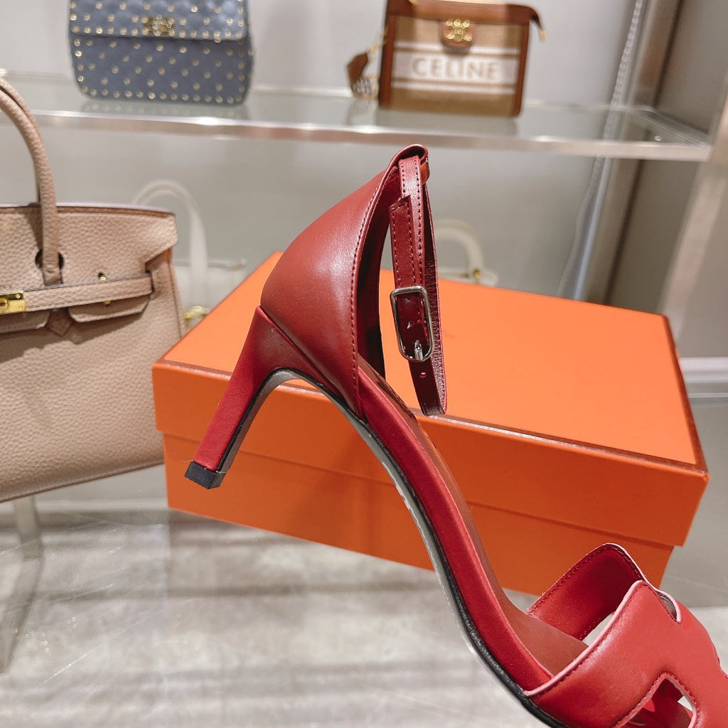 HERMES PREMIERE 70 SANDAL IN CHERRY RED CALFSKIN