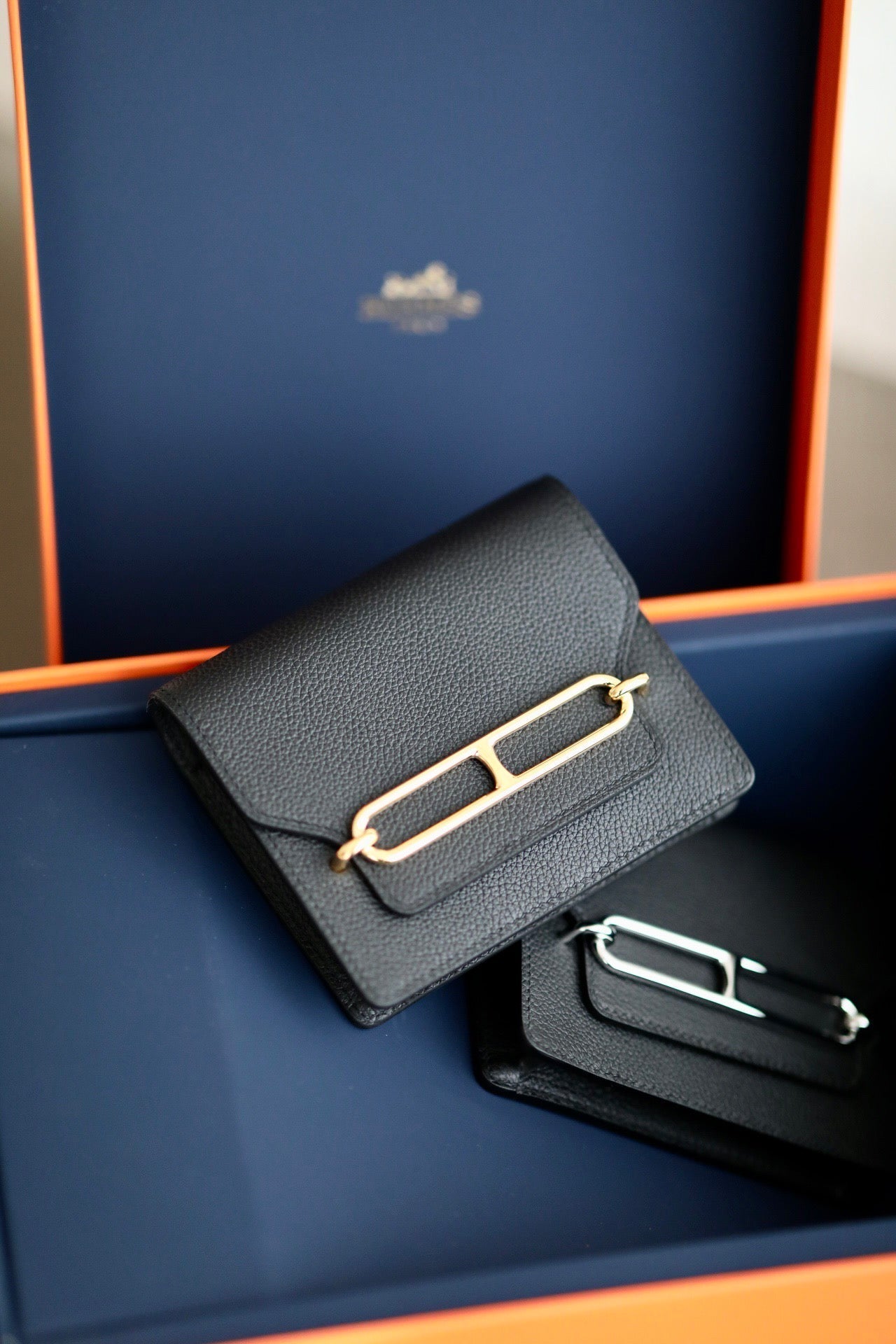 HERMES RoulisSlim Wallet 12.7 Black Calfskin