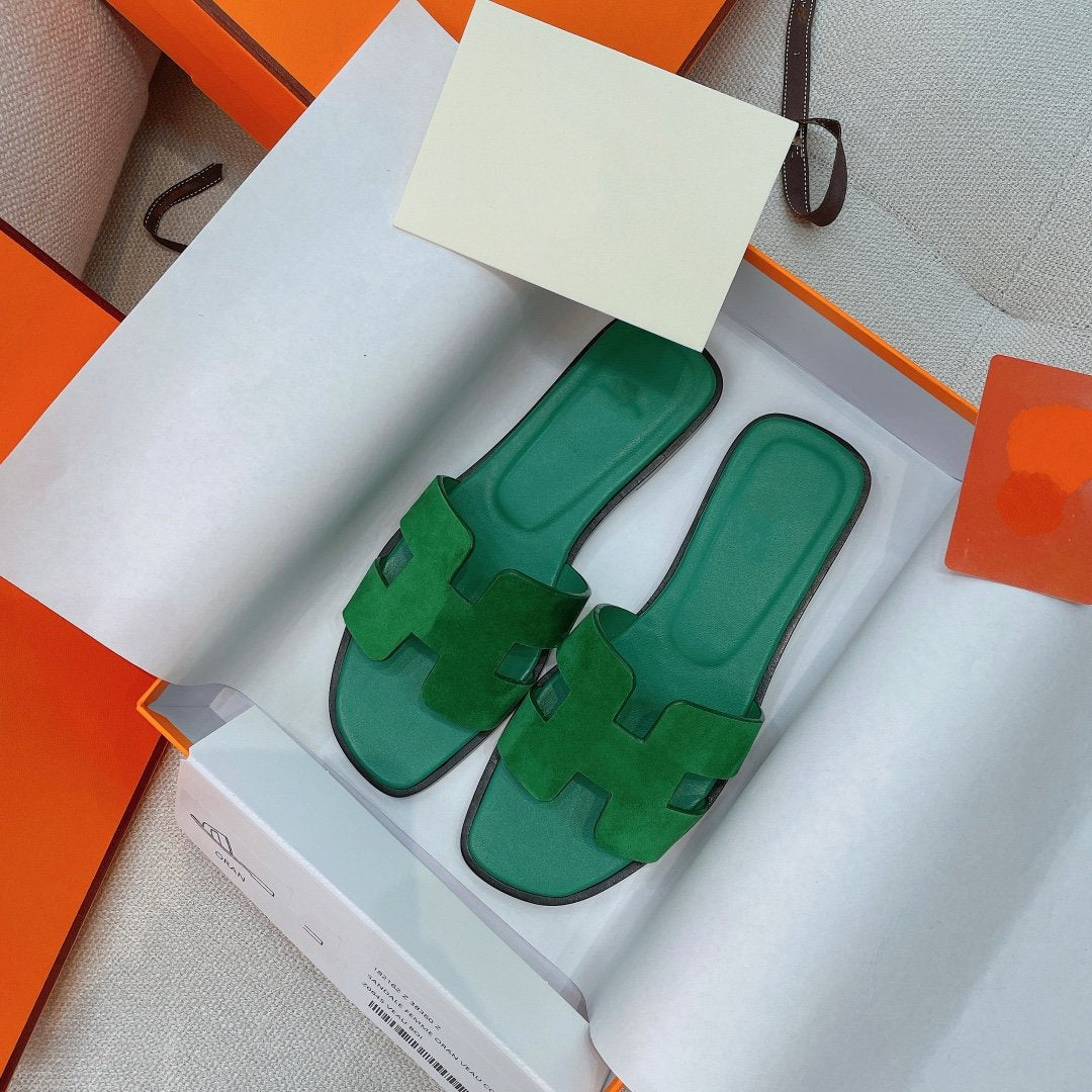 HERMES 0ran Sandal Ocean Leather/Suede