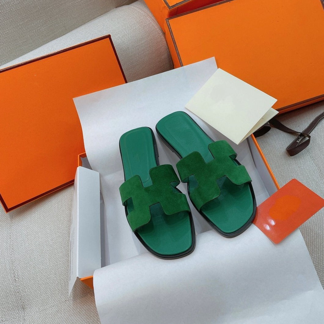 HERMES 0ran Sandal Ocean Leather/Suede