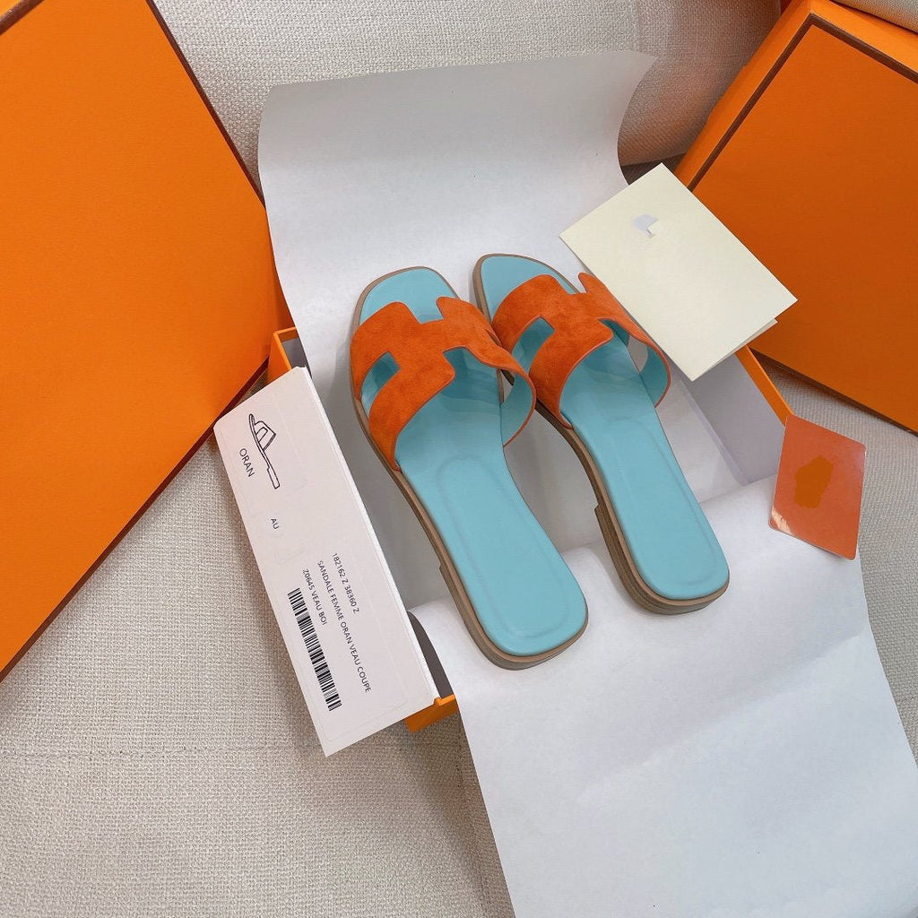 HERMES 0ran Sandal Tifany/Orange Suede