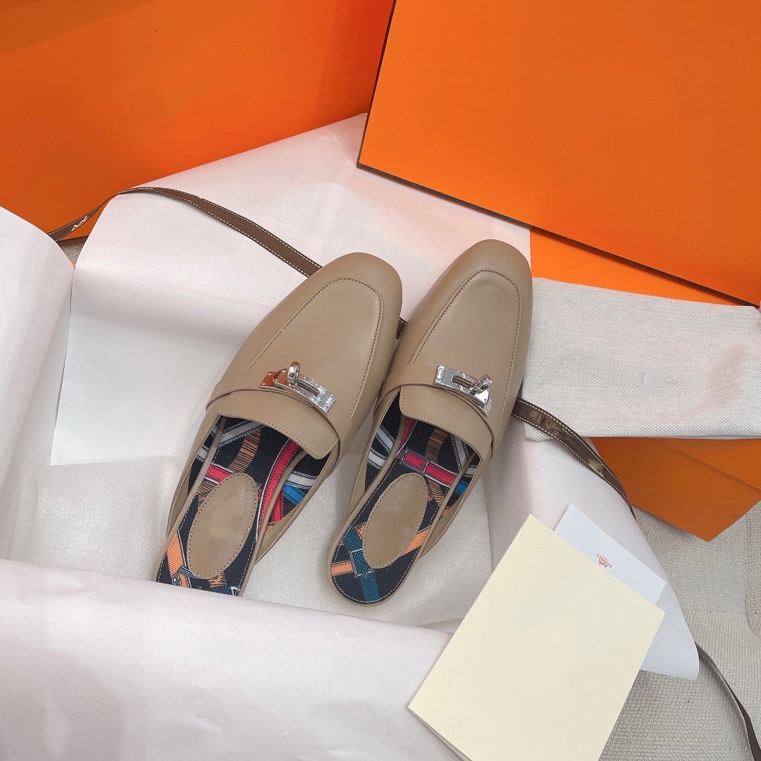 HERMES 0Z Mule Brown Calfskin