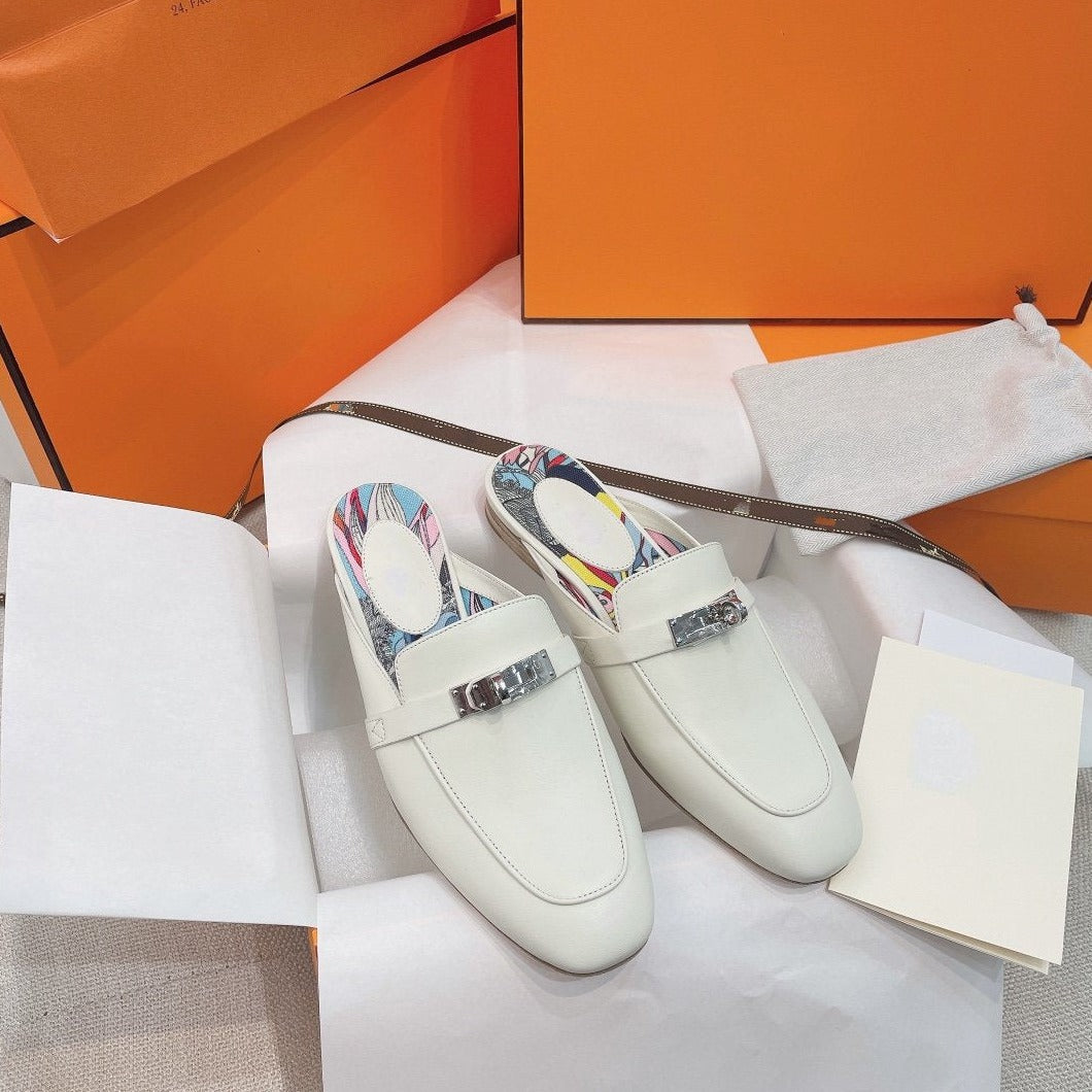 HERMES 0Z Mule White Calfskin