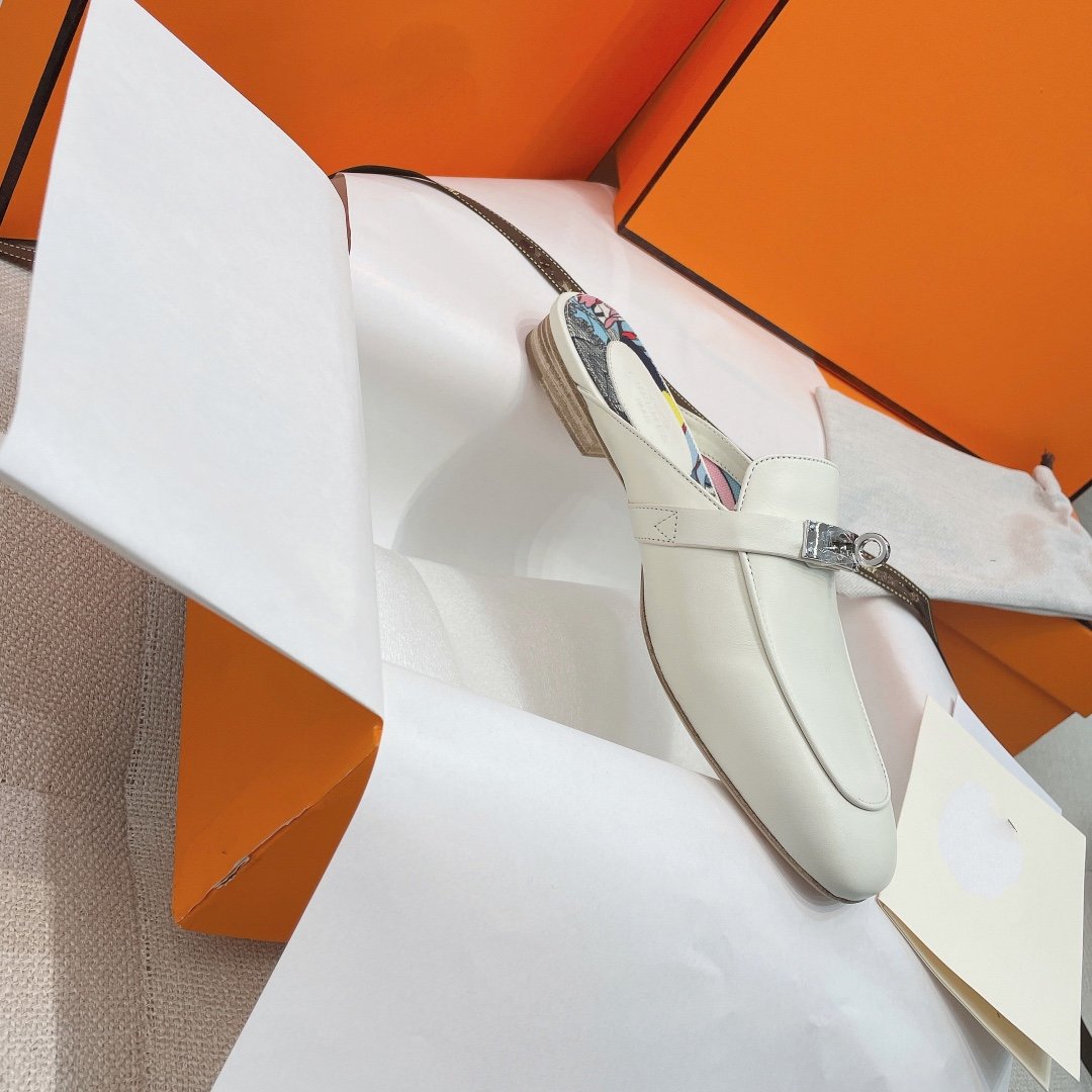 HERMES 0Z Mule White Calfskin