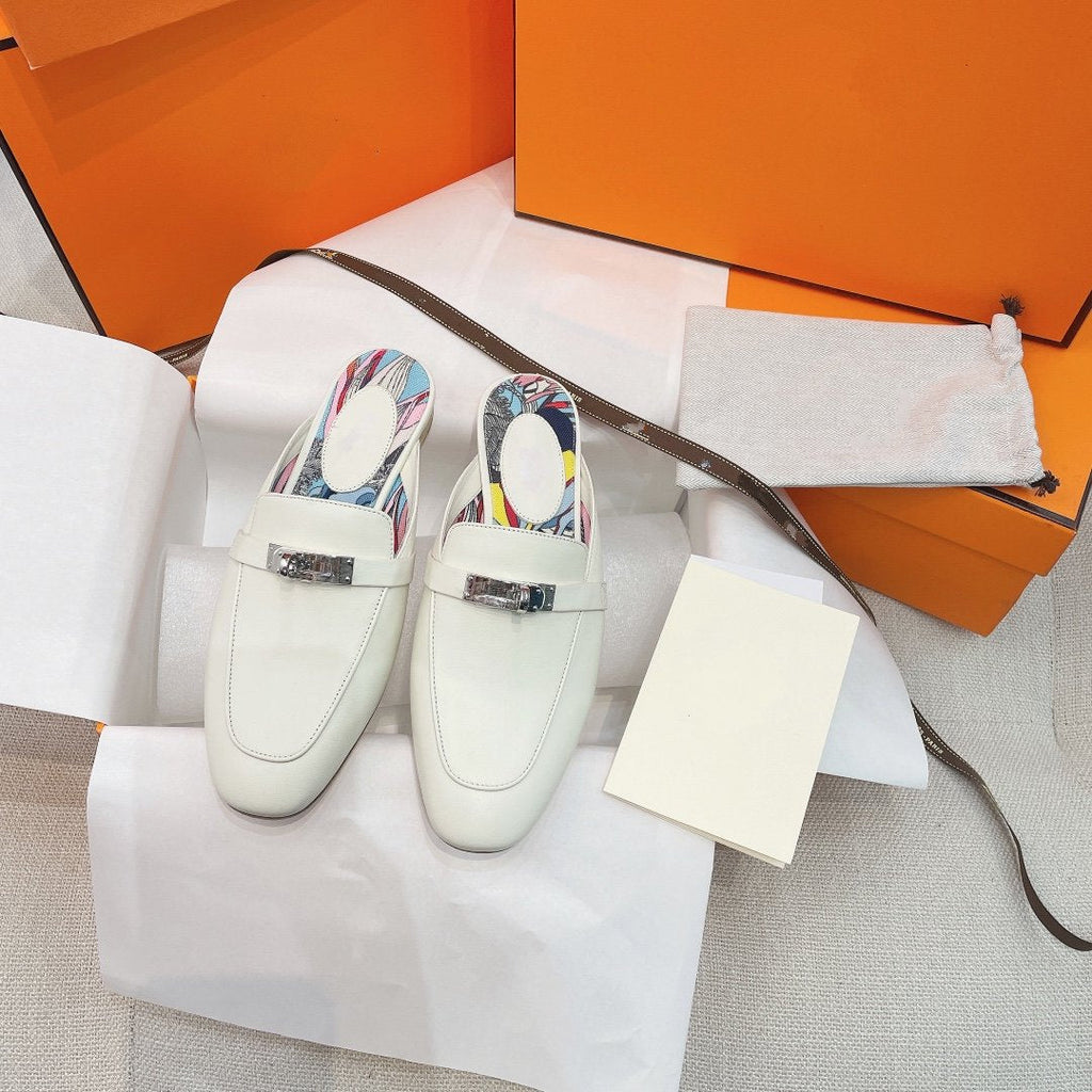 HERMES 0Z Mule White Calfskin