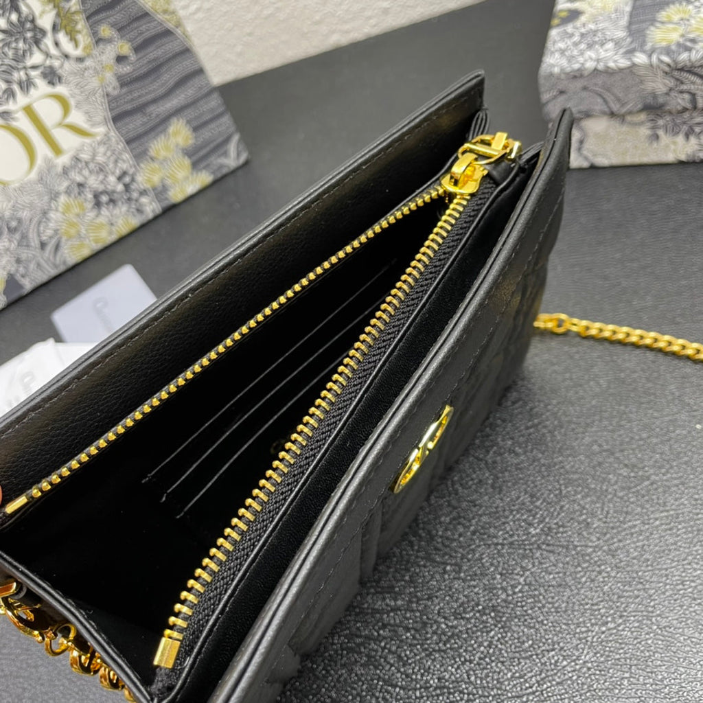 DIOR CARO POUCH 19 BAG IN BLACK CALFSKIN