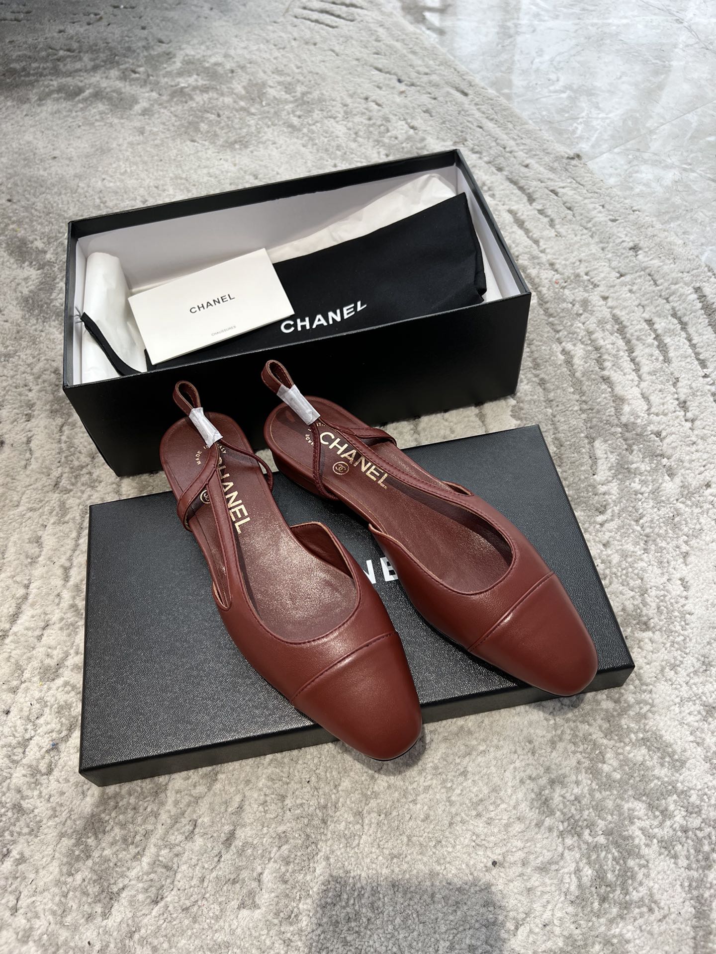 CHANEL SLINGBACKS WINE RED CALFSKIN