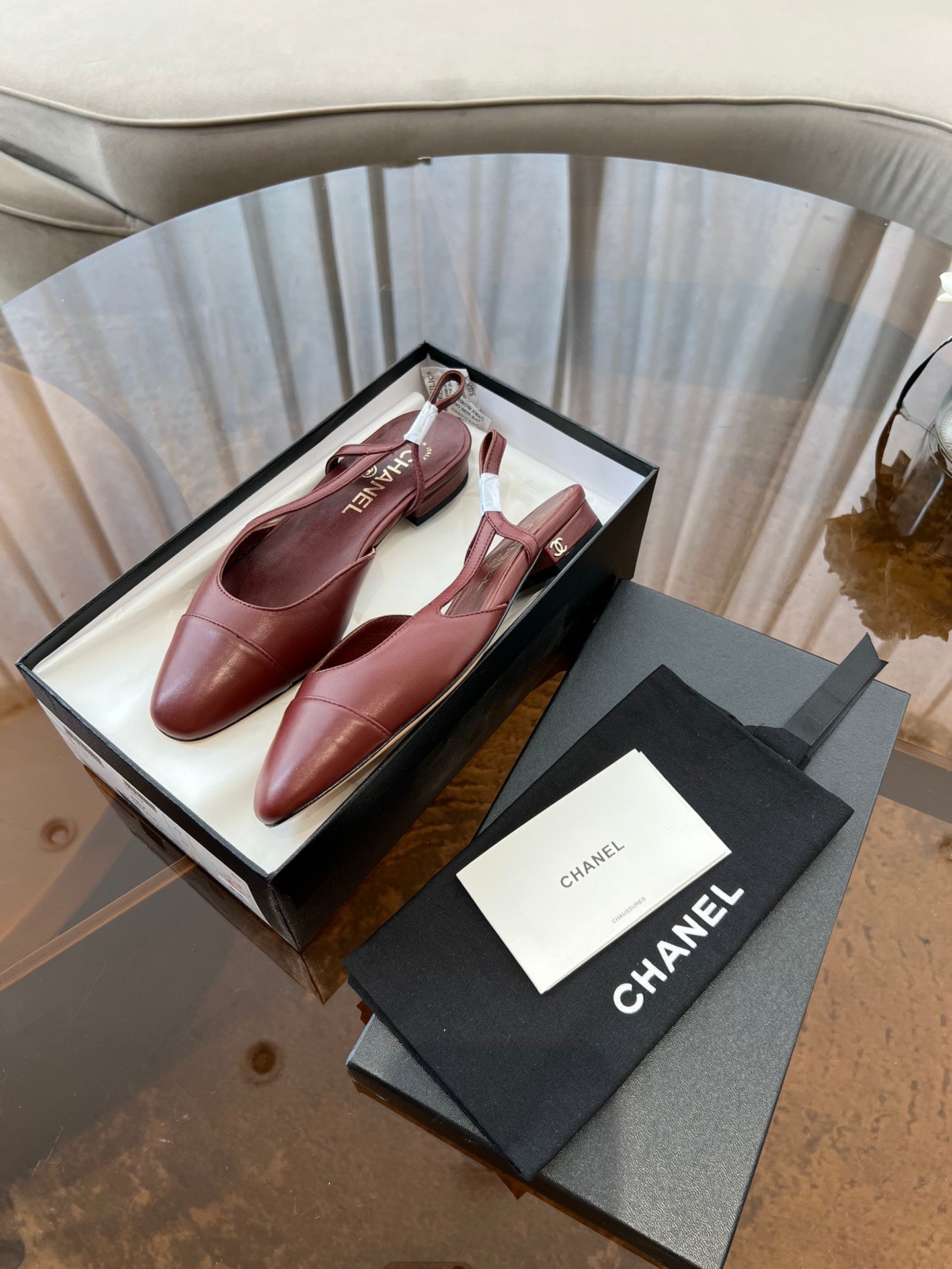 CHANEL SLINGBACKS WINE RED CALFSKIN
