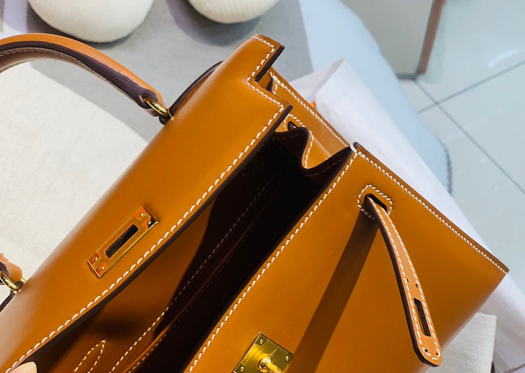 HERMES KELLY MINI 20 BAG IN BRONZE BROWN SMOOTH CALFSKIN WITH GOLD HARDWARE