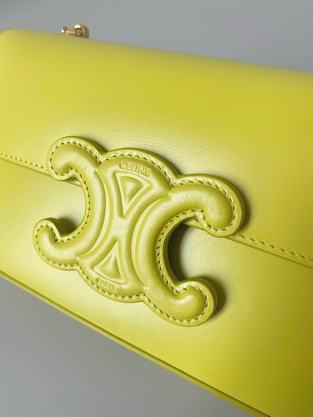 CELINE 20 CHAIN EMBOSSED ARMPIT BAG CHARTREUSE YELLOW CALFSKIN