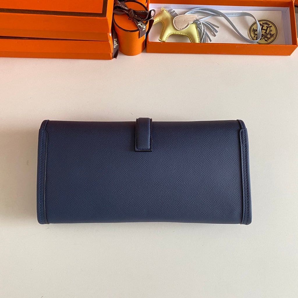 HERMES JIGE ELAN 29 CLUTCH IN NAVY BLUE CALFSKIN