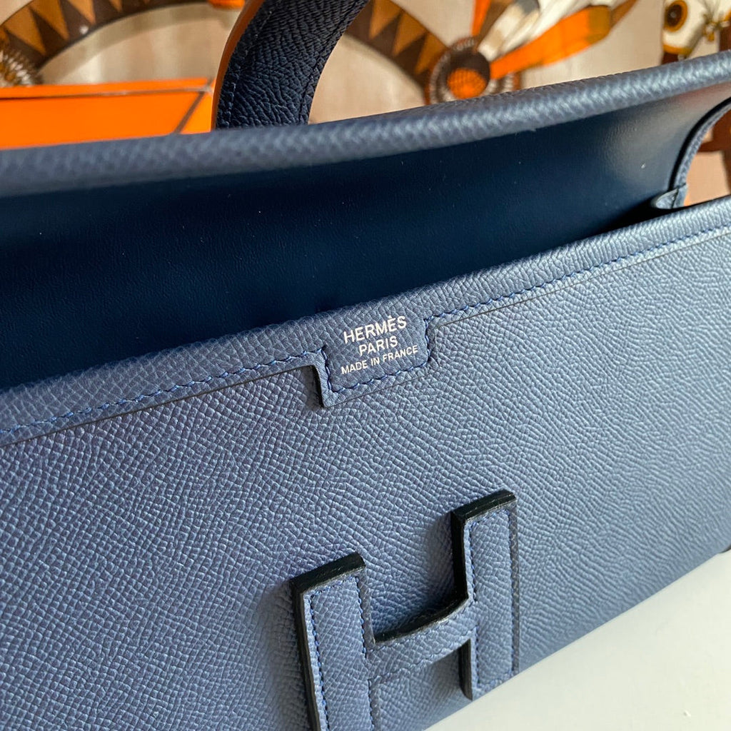 HERMES JIGE ELAN 29 CLUTCH IN NAVY BLUE CALFSKIN