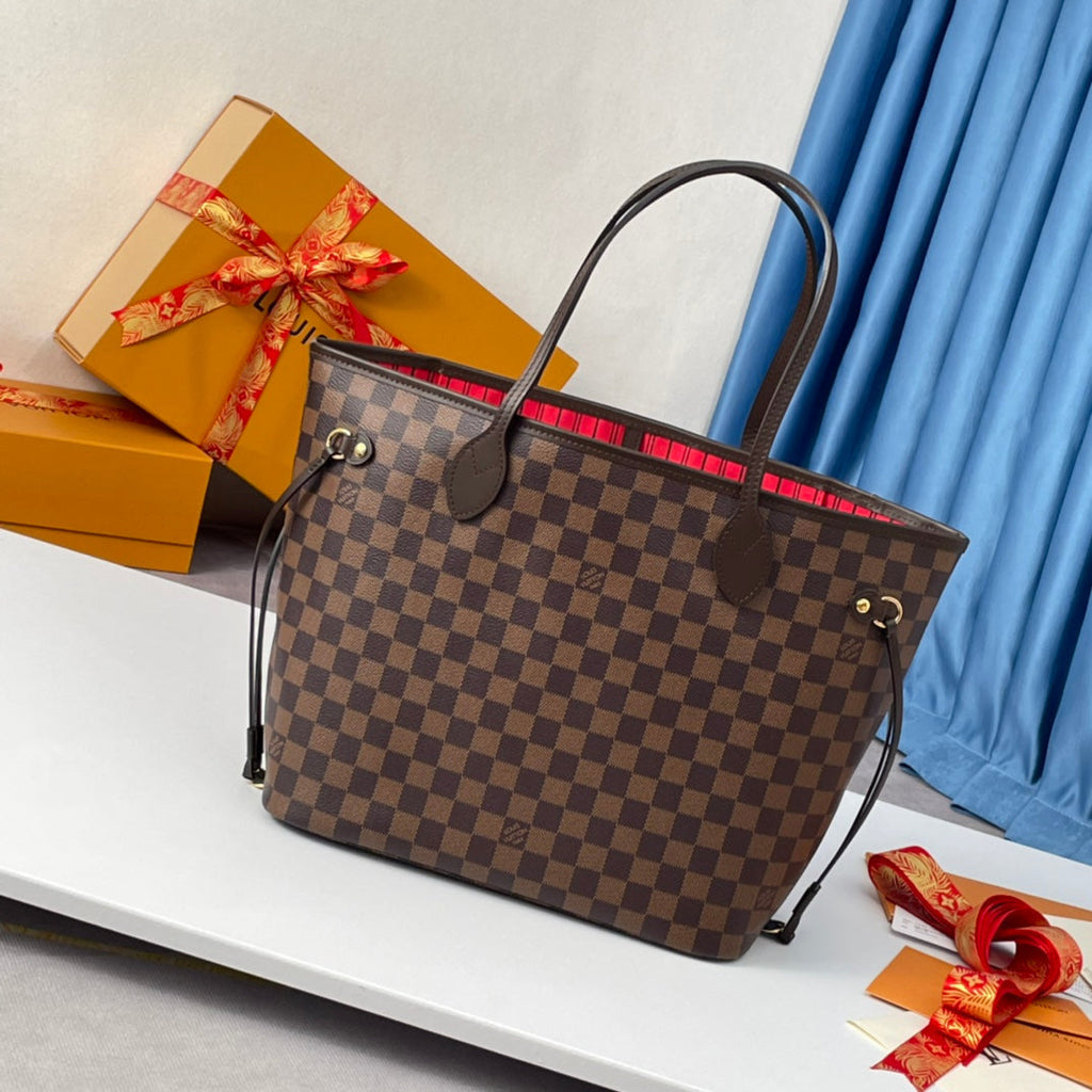 LOUIS VUITTON NEVERFULL MM 32 BROWN RED DAMIER AZUR
