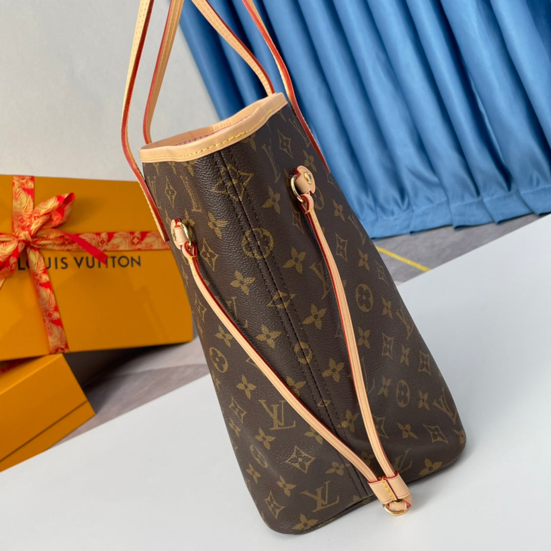 LOUIS VUITTON NEVERFULL MM 32 BROWN BEIGE PINK MONOGRAM CANVAS