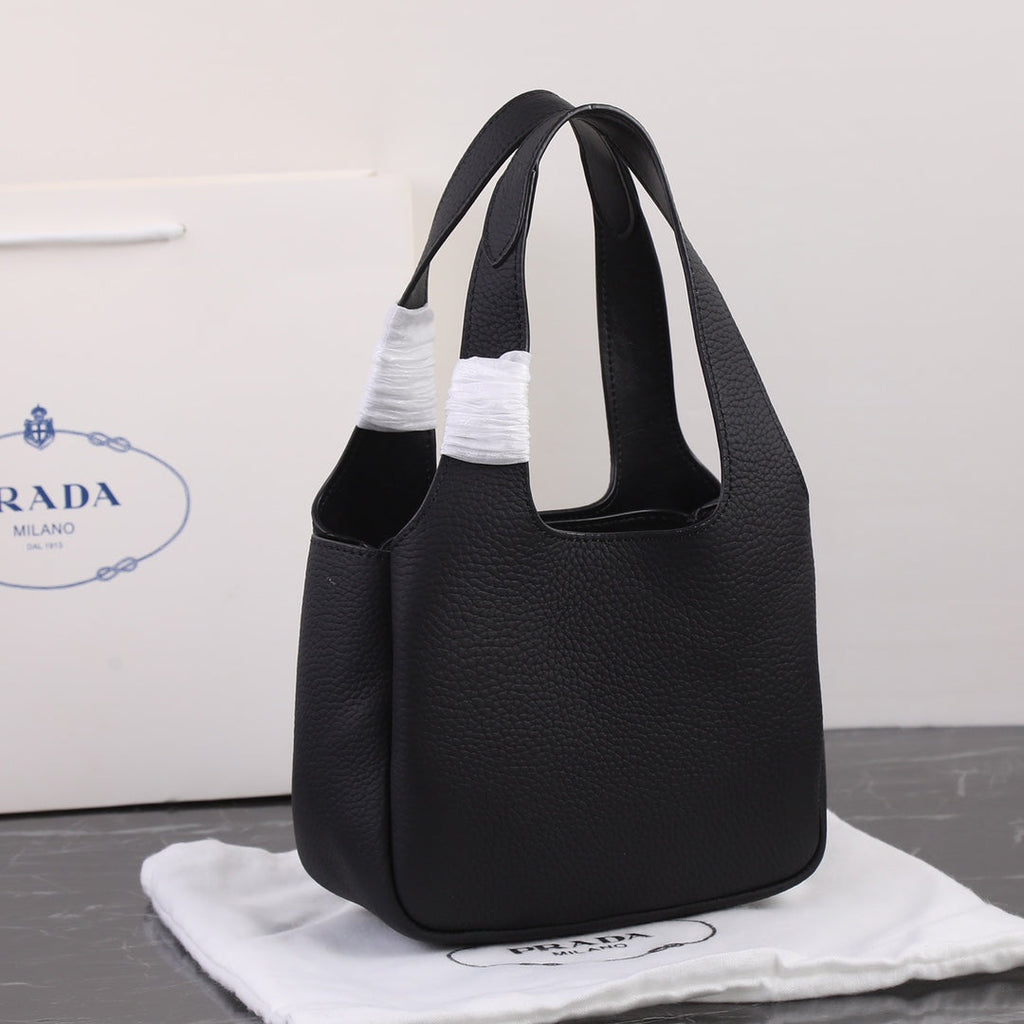 PRADA 18 DYNAMIQUE LOGO TOTE BAG IN BLACK CALFSKIN