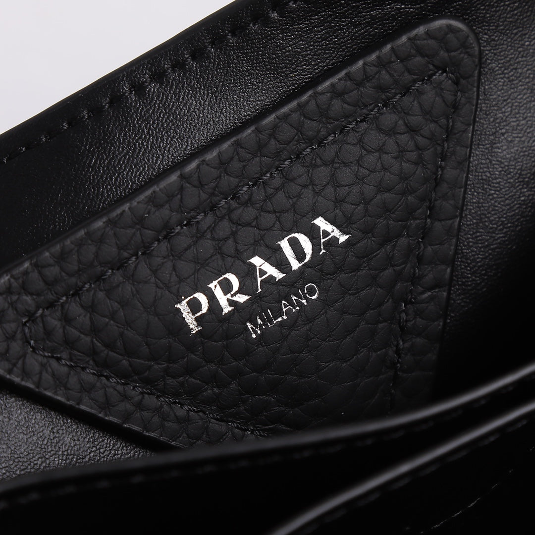 PRADA 18 DYNAMIQUE LOGO TOTE BAG IN BLACK CALFSKIN