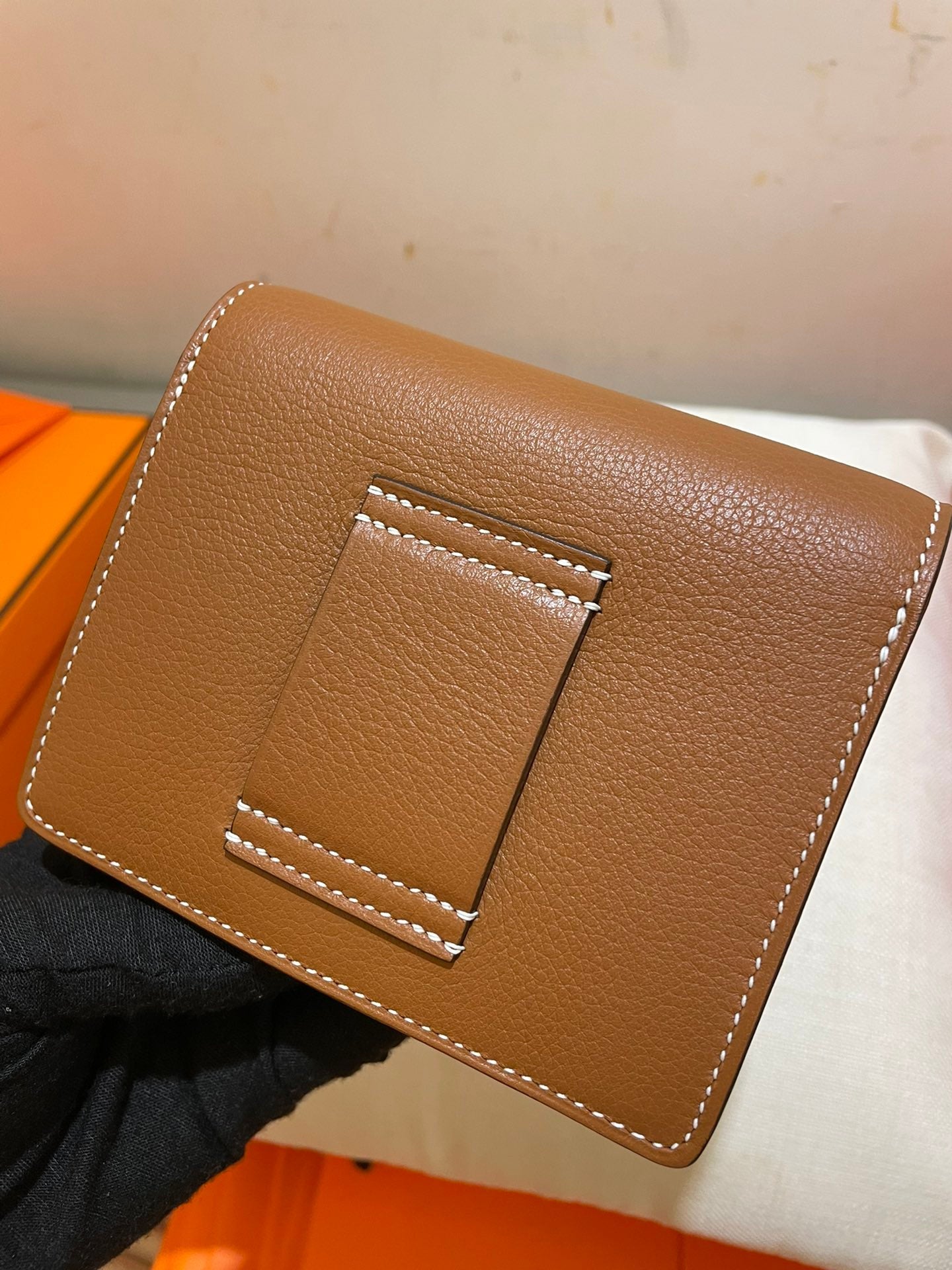 HERMES RoulisSlim Wallet 12.7 Tan Calfskin Ghw