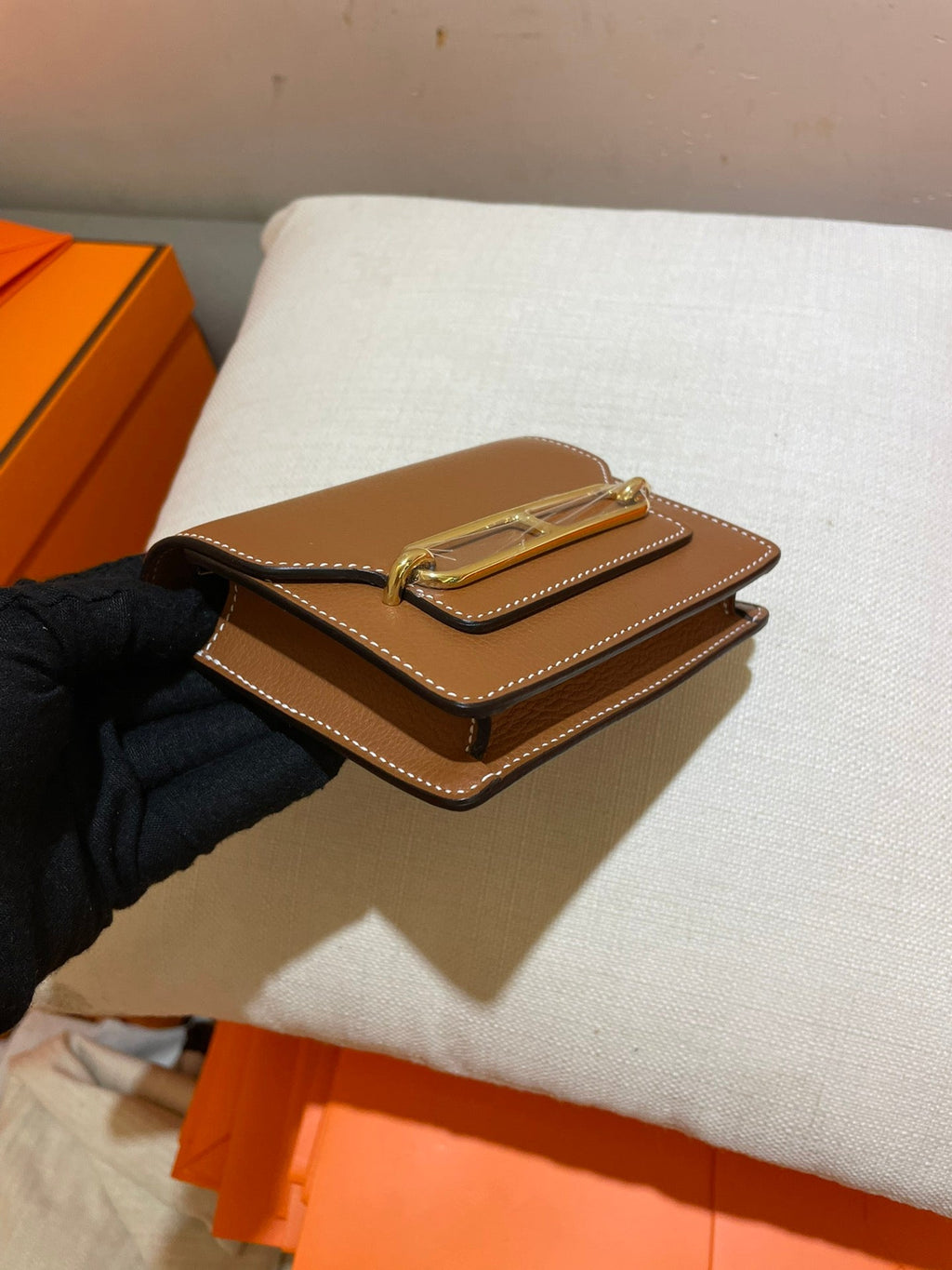 HERMES RoulisSlim Wallet 12.7 Tan Calfskin Ghw