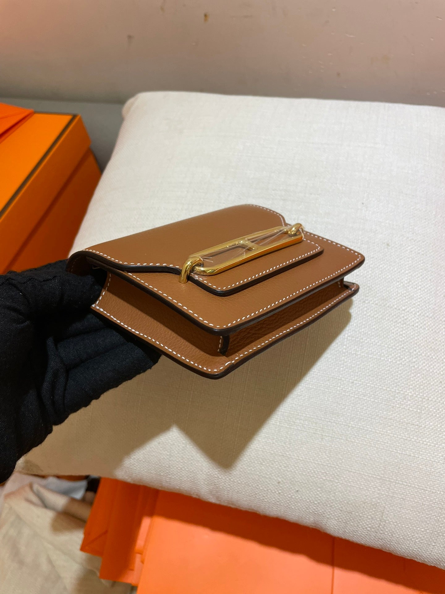 HERMES RoulisSlim Wallet 12.7 Tan Calfskin Ghw